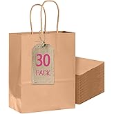 Bakepacker 30-Pack Medium Size Gift Paper Bags with Handles Bulk 10.6"x8.3"x4.3" Brown Party Kraft Shopping Bags