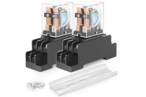 QCQIANG 8 Pin-10A AC 24V Electromagnetic Power Relay with Socket Base and Slotted Aluminum Rail (2 PCS)