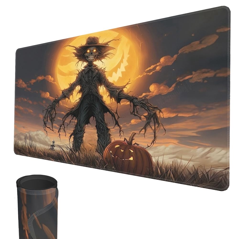 smatcamp MTG Playmat, 24" x 14" TCG Mats Stitched Edges Smooth Rubber Surface Battle Board Game Play Mat Horror Theme for Halloween(Scarecrow)