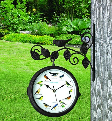 Dual Sided Outdoor Singing Bird Clock and Thermometer