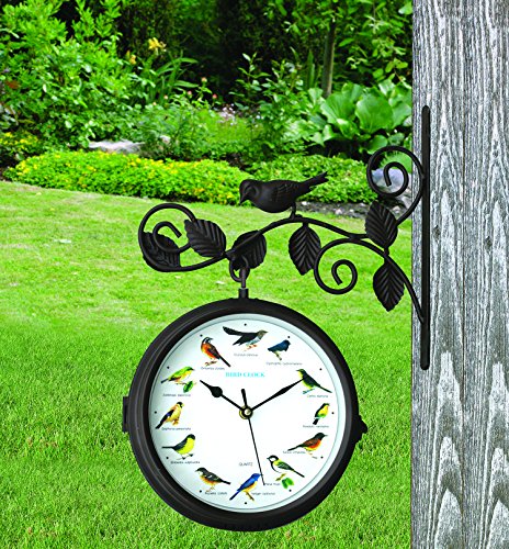 Dual Sided Outdoor Singing Bird Clock and Thermometer