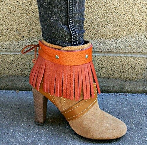 Leather fringe Anklet Boot Cuff in Sienna and Burnt Orange