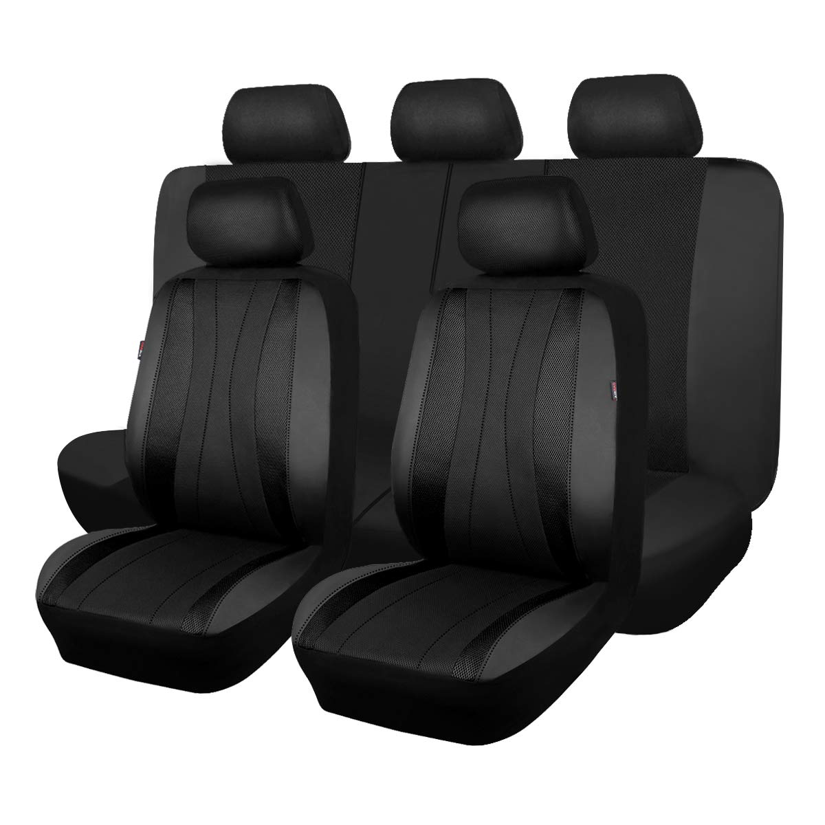 Photo 1 of Flying Banner car seat Covers Full Set Faux Leather Air Mesh Breathable Man Lady Airbag Compatible Rear Bench Split 40/60 50/50 60/40 Truck Pick Up (Full Set - Low Back, Black Black)