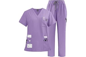 VIAOLI Scrubs Set Multiple pockets V-Neck Top and Drawstring Scrub Pant - Medical Uniform Women Scrub Set Clearance