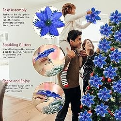 GREENTIME 12 Pcs Glitter Poinsettia 5.5" Artificial