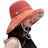 Women Wide Brim Sun Hats Metal Wired Edge Summer UV Protection Beach Fishing Hat for Hiking Garden Travel Chin Strap