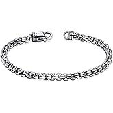 LeCalla Solid 925 Sterling Silver Men's Box Chain Bracelet | Italian Square Rolo Link Round Box Chain Bracelet for Men, Made in Italy (7.5, 8, 8.5, 9 Inches)