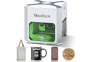 Bisofice K6 Mini 3000mW Laser Engraving Machine with 0.05mm Accuracy, 80x80mm Small Laser Engraver BT Wireless Control Cutter Engraver Tool Offline Engraving for Business Logo ID Tag Birthday Gift DIY