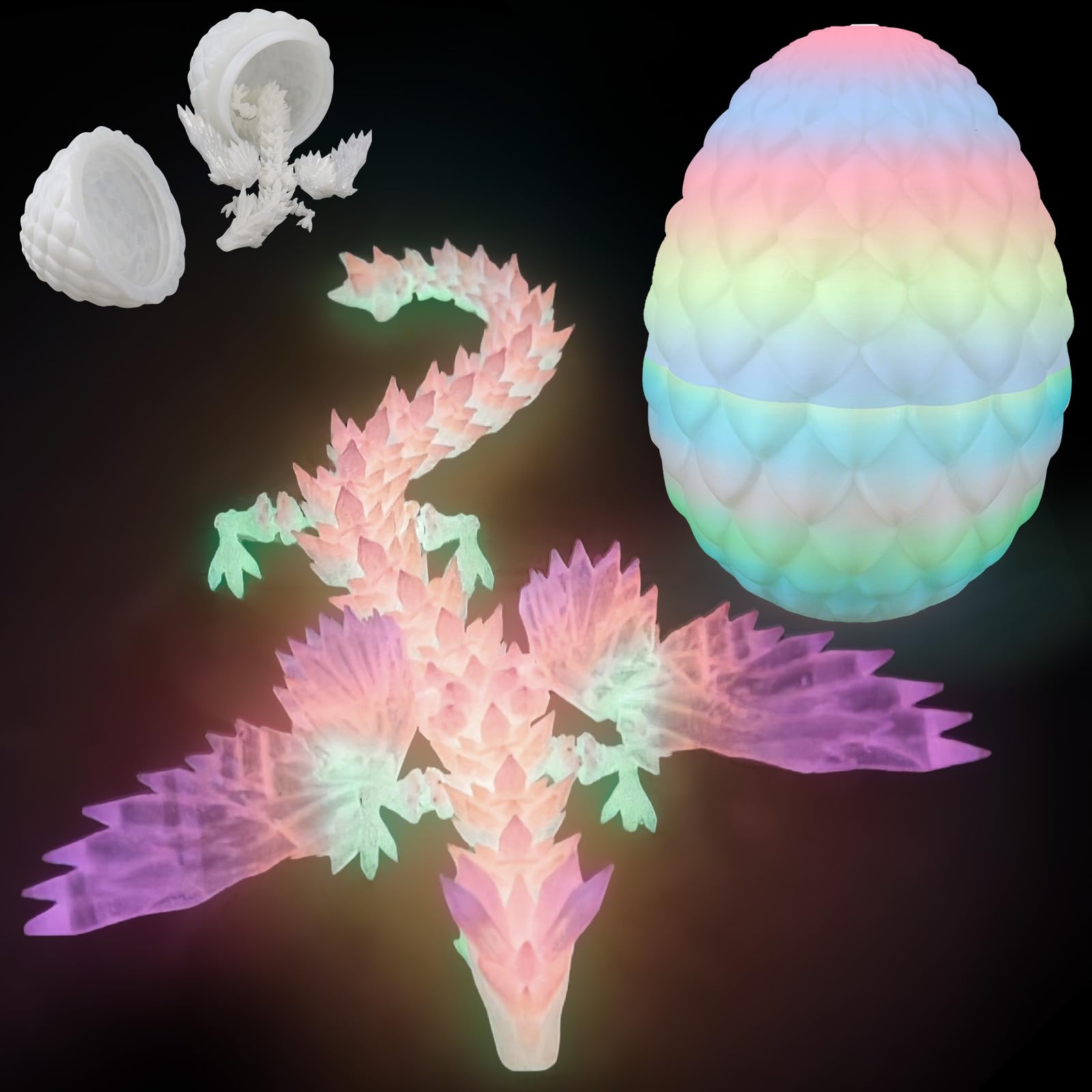 Flying Dragons Eggs, 3D Printed Dragon Egg with Articulated Wings Dragon Inside and with Glow in the Dark, Home Desktop Decor, Creative Ornaments, Easter Birthday Gifts — image 1