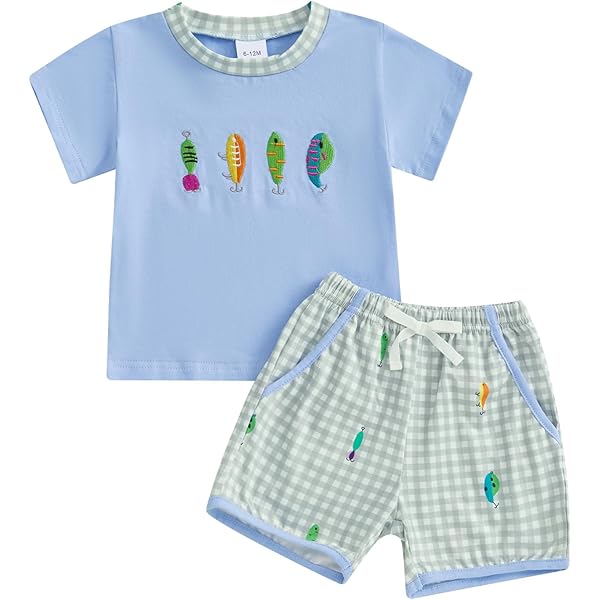 Ensemble Été Bébé Garçon UUAISSO - Haut Manches Courtes Rayures Dinosaures + Short Imprimé Ours - 6M-5T