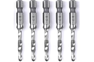 szgate 5PCS Combination Drill Tap Bit Set Screw Tapping Hex Shank HSS MetricImperial Plug Drill Bits Hand Tools 10-32NC, 10-32NC ( 5mm)