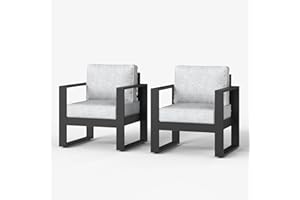 LayinSun Outdoor Patio Aluminum Chair, Metal Modern Armchair Set of 2 with Washable Thick Cushions