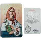 VILLAGE GIFT IMPORTERS Holy Figure Prayer Card with Medal | Saint Prayer and Medal | 8 Figures (St. Dymphna)
