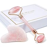 Jade Roller & Gua Sha, Face Roller, Facial Beauty Roller Skin Care Tools, BAIMEI Rose Quartz Massager for Face, Eyes, Neck, B
