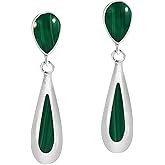 AeraVida Sleek and Slender Teardrops Green Malachite .925 Sterling Silver Stud Earrings | Chic Sterling Silver Stud Earring for Women | Jewelry Gift for All Occasions