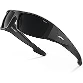 DEAFRAIN Super Dark Lens Polarized Sunglasses for Men Women Wrap Around Sport Glasses UV400 CAT 4 for Sensitive Eyes