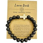 Yecomsy Christian Bracelet Cross Beaded Bracelets Jewelry Natural Healing Stone Inspirational Faith God Stretch Bracelet Religious Jewelry for Women Men