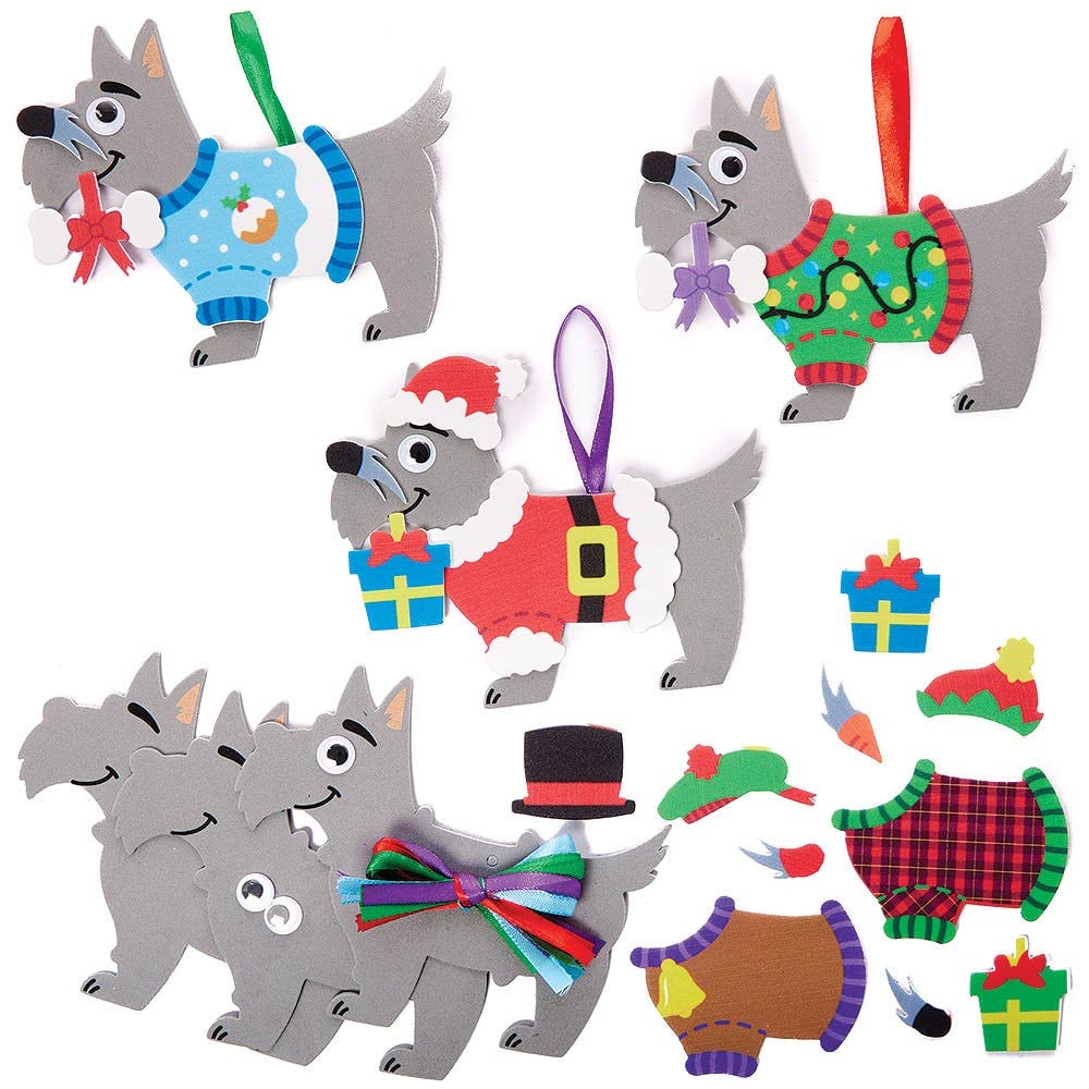 Baker Ross FX364 Scottie Dog Christmas Jumper Mix and Match Kits - Pack of 8, Kids Christmas Decorations Craft Kit, Arts and Crafts Christmas Decorations
