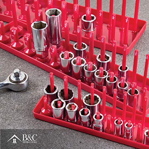 Socket Organizer Trays - 6 Piece SAE & Metric Socket Holder - Socket Tool Set Storage for ¼ inch, ⅜ inch & ½ inch Drive Holder for Mechanics