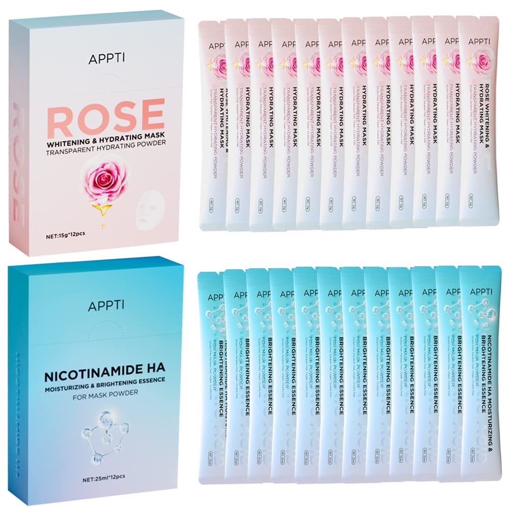 SHEEYOON Facial Jelly Mask, Peel Off Crystal Face Jelly Mask Powder and Nicotinamide/Hyaluronic Acid Serum Set, DIY Face SPA Skincare Mask (Rose)