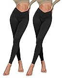 ODODOS 2 Pack Buttery Soft Cross Waist Leggings for
