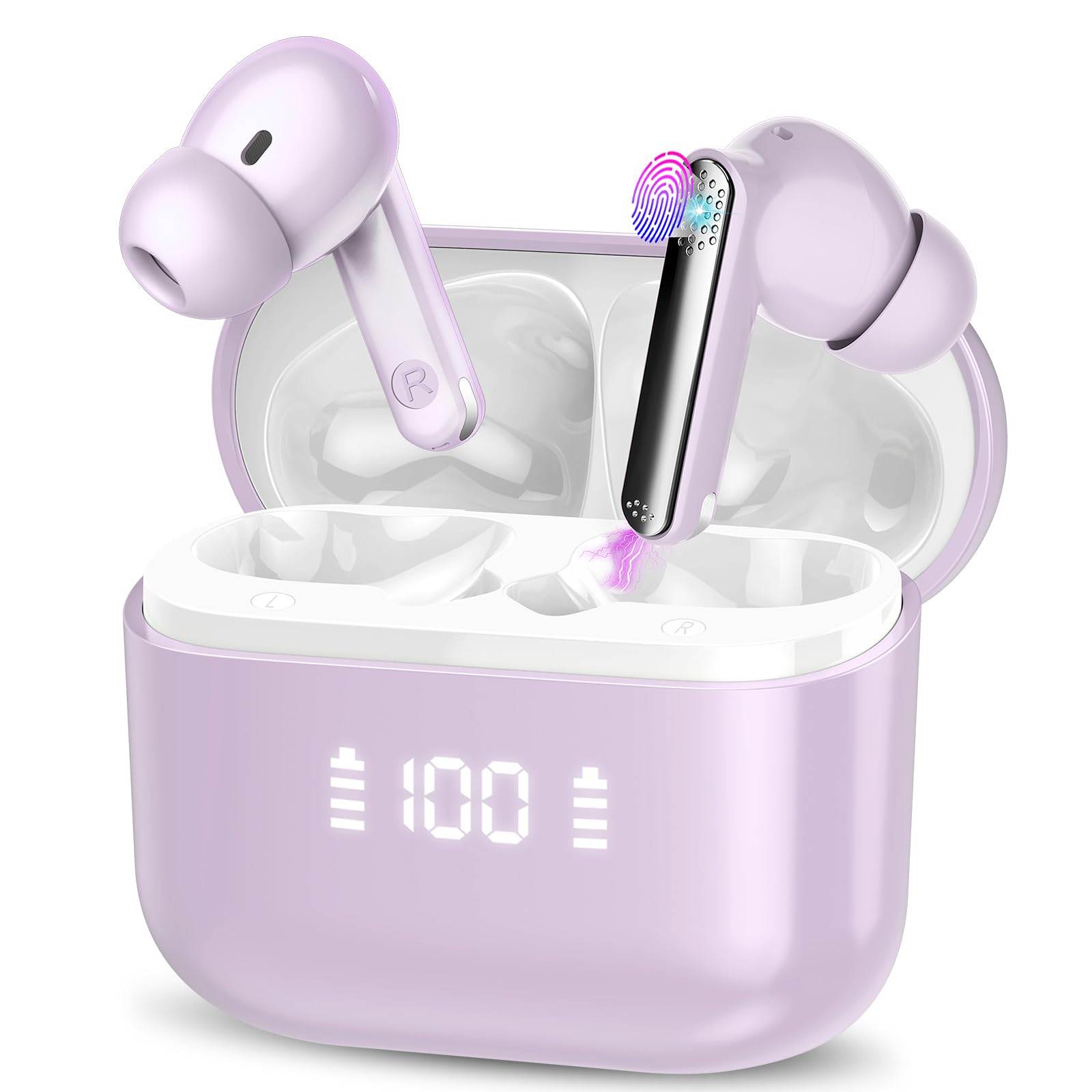 Photo 1 of Ai Translation Earbuds Real Time with Audio and Video Calls, Buletooth 5.4 Translator Earbuds with 6 Translation Modes/164 Languages/No Subscription Required, 48H Headphones Translator, Taro Purple