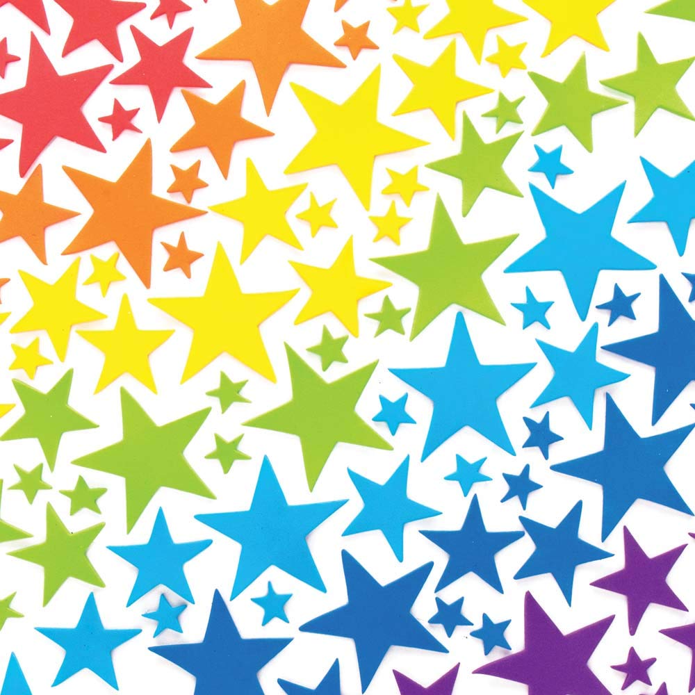 Baker Ross AX412 Rainbow Star Foam Stickers - Pack of 210, Kids Stickers, Ideal for Children's Arts and Crafts Projects, Great for Card Making and Scrapbooking