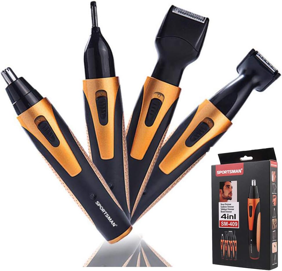 Nose Hair Trimmer, 4 in 1 Rechargeable Nose Trimmer/Nose Ear Trimmer/Beard Trimmer/Sideburn Trimmer/Eyebrow Trimmer Waterproof Grooming Kit for Men (Gold)
