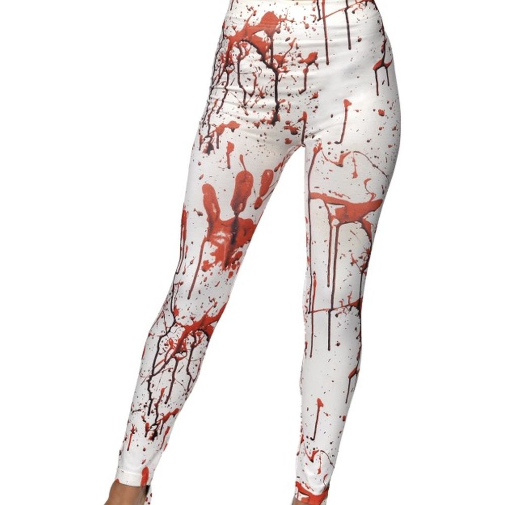 Smiffys Horror Leggings, White with Blood Splatter, Halloween Fancy Dress Accessory, Zombie Dress Up Accessories