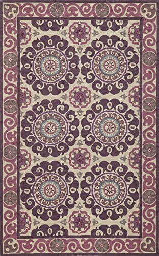 Momeni Rugs Suzani Hooks Collection, 100% Wool Hand Hooked Traditional Area Rug, 2' x 3', Purple