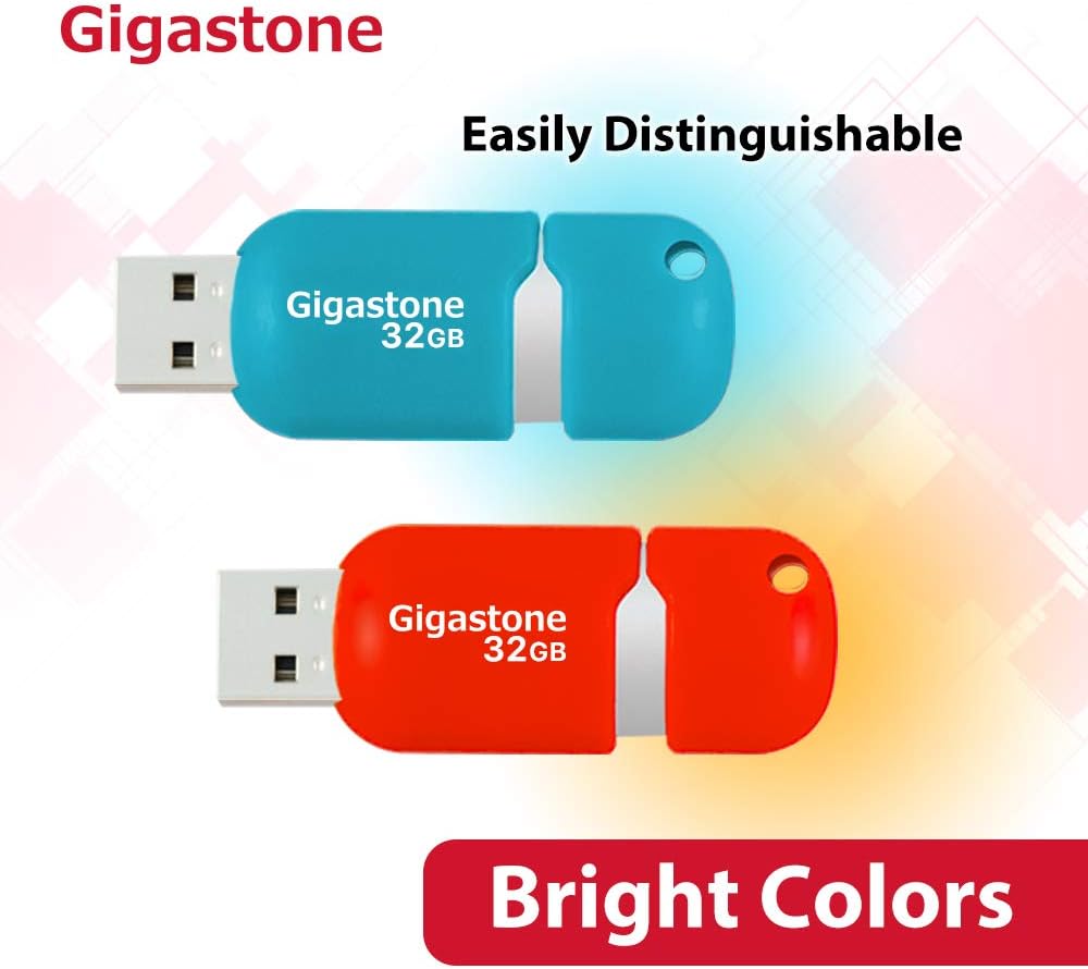GIGASTONE 32GB 5-Pack V10 USB 2.0 Flash Drive Thumb Drive Memory Stick Pen Drive Capless Retractable Design (Multi Color) - Image 3