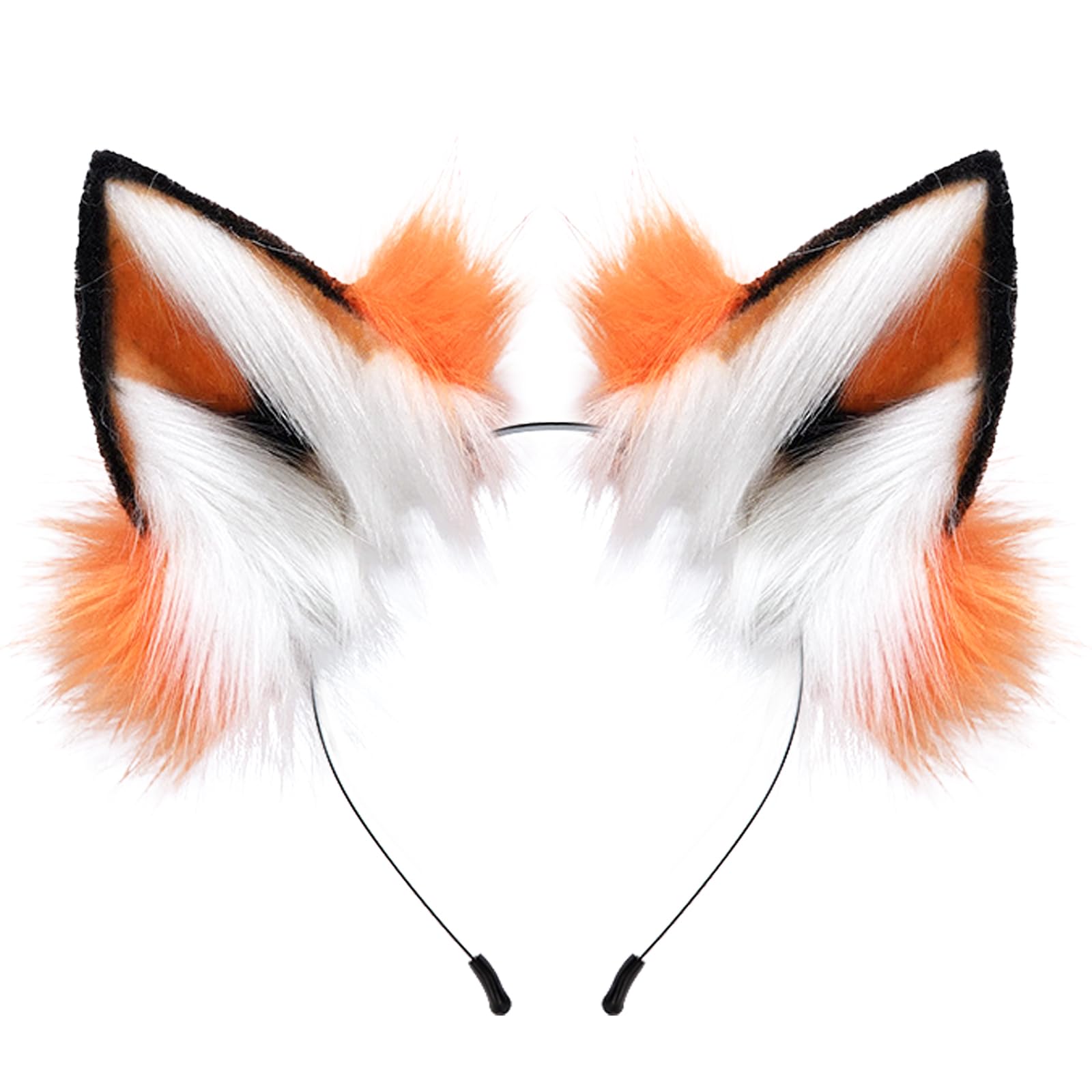 PPFINE Handmade Faux Fur Fox Wolf Ears Headband Halloween Christmas Cosplay Party Costume Accessories Orange