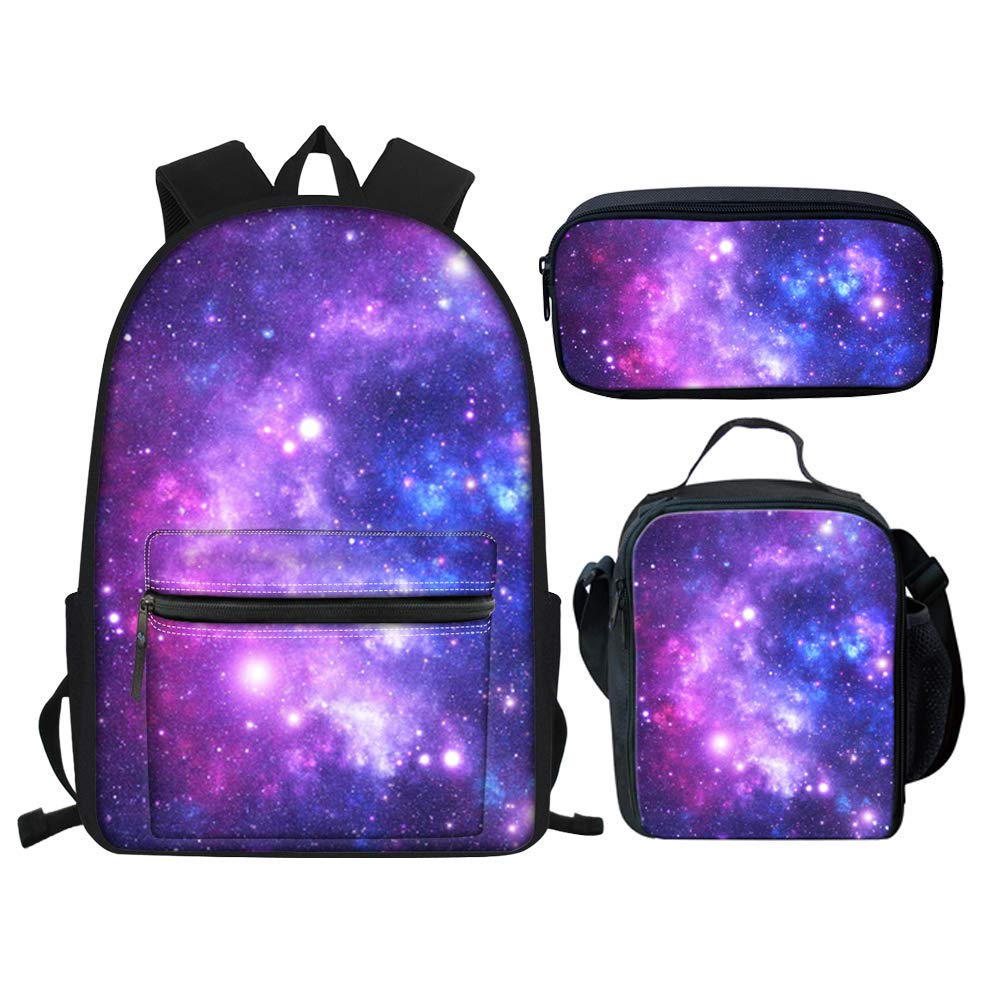Showudesigns Student Bookbags Middle School Bag Set Galaxy Space Backpack for Teenager Girls Boys Book Bag Set with Lunch Box Pencil Case Lightweight Rucksack Kids