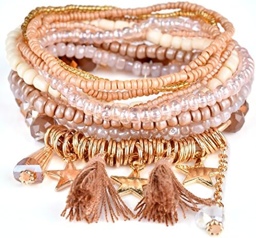 Akvode Set of 9 Women's Fashion Bohemian Style Tassel Bracelets Pendant Multicolor Pearl bracelets