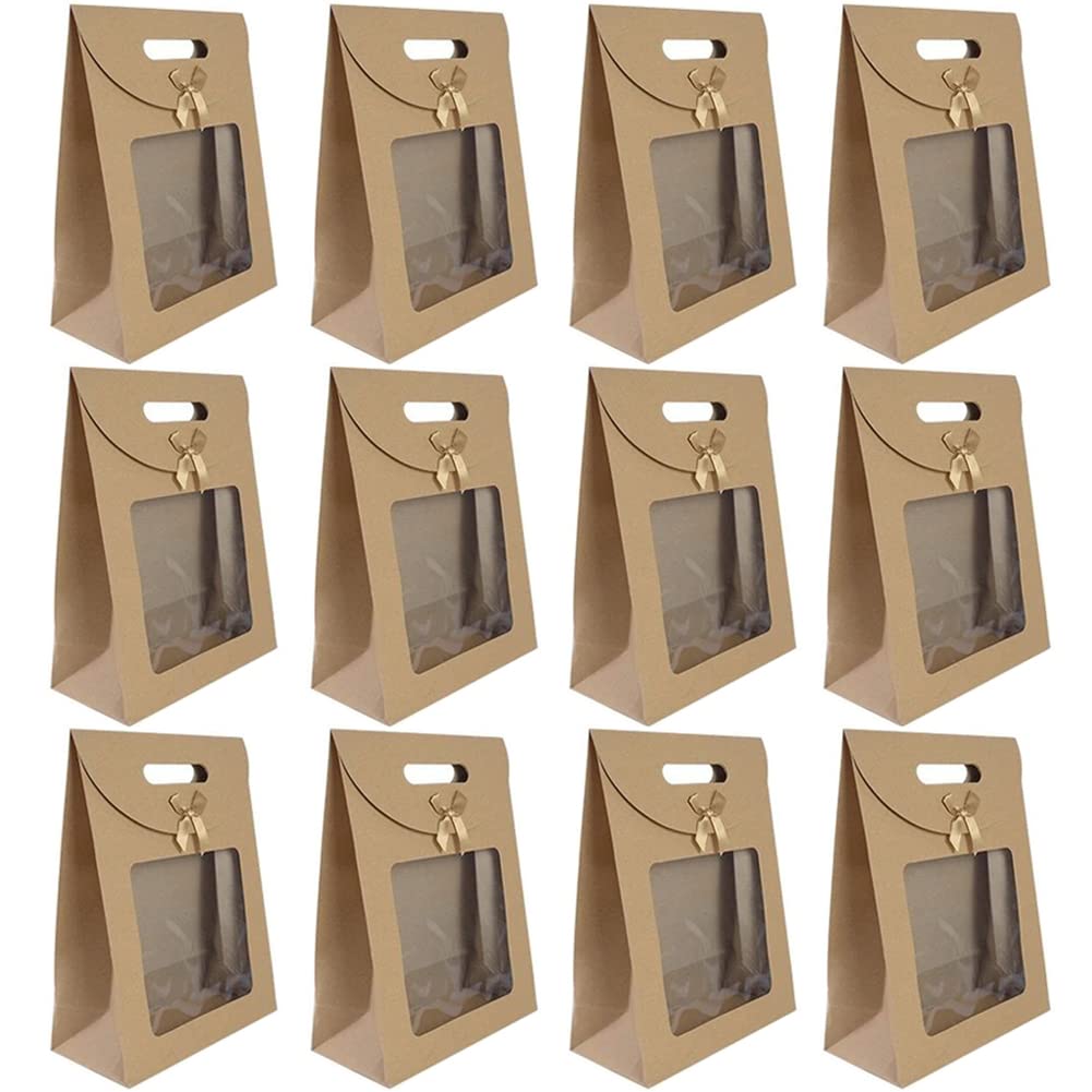 20 Pieces Kraft Paper Packaging Bags, Gift Bag with Window, with Handles, Strong Paper, for Packaging Sweets, Cookies, Snacks