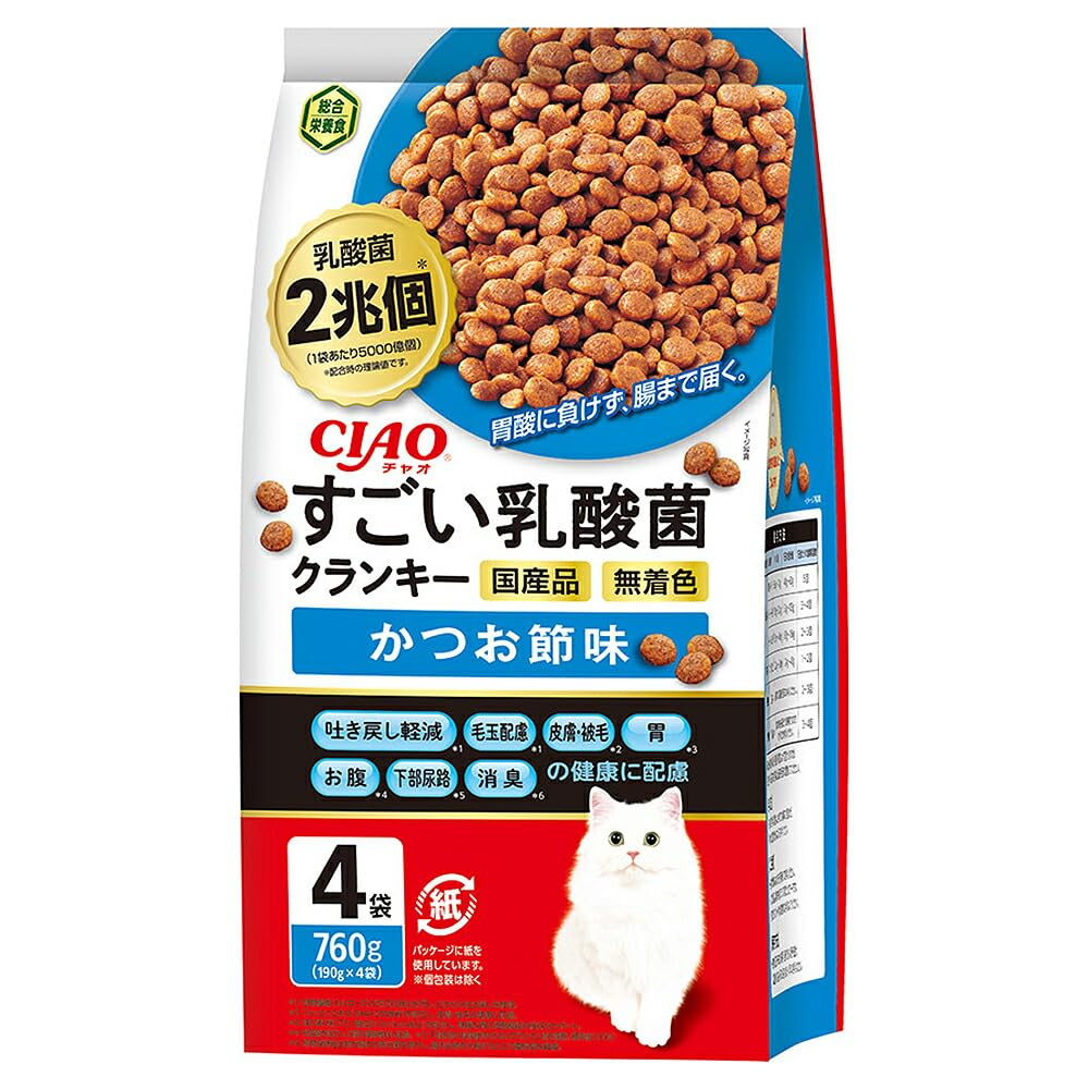 チャオ (CIAO) すごい乳酸菌 クランキー かつお節味 190g×4袋 猫用 ドライフード商品画像