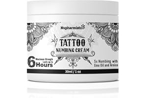 Nupharmisto Tattoo Numbing Cream Maximum Strength : Long Lasting Numbing Cream for Tattoos Extra Strength with 5x Numbing - Emu Oil and Arnica - Painless Tattoo Piercing Waxing 1floz/30ml