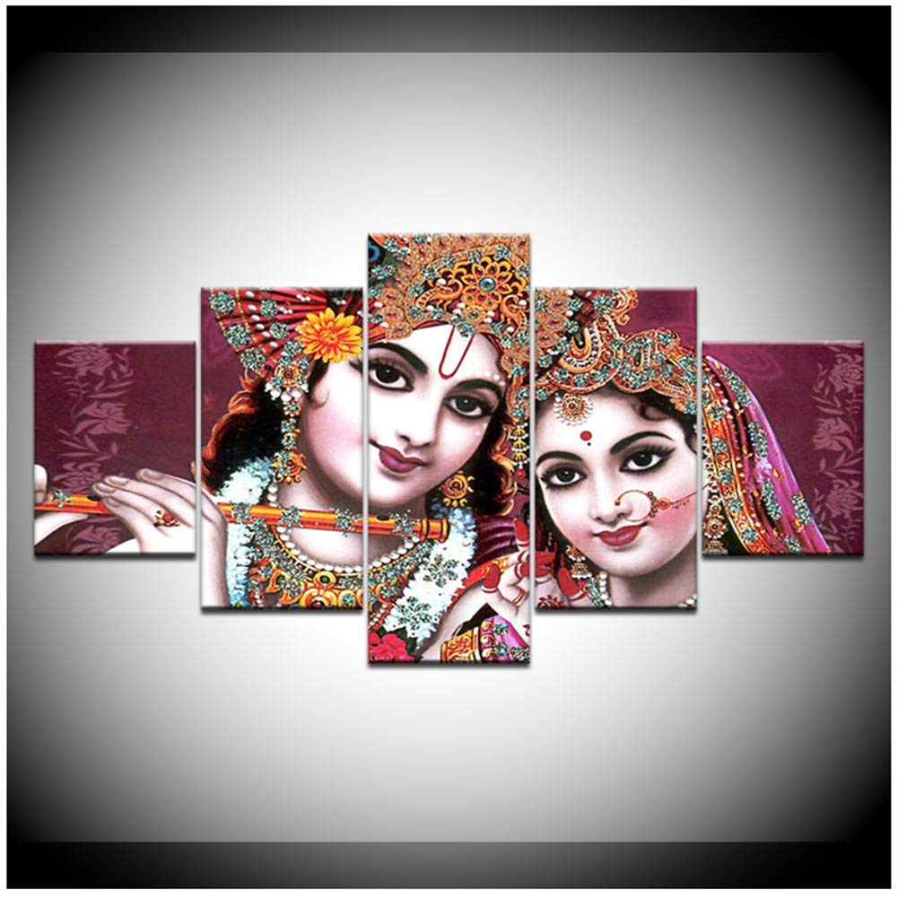 mmwin Shri Radha and Krishna Beautiful 5 Pieces Wall Art Painting Canvas Painting Poster Room Home D