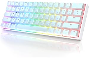 HK GAMING GK61 Mechanical Gaming Keyboard - 61 Keys Multi Color RGB Illuminated LED Backlit Wired Programmable for PC/Mac Gamer (Gateron Optical Silver, White)