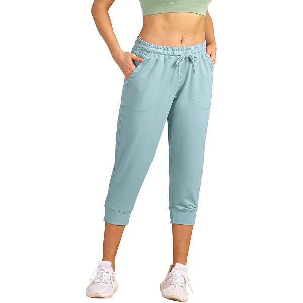 Sarin Mathews Calça Capri Feminina De Ioga, Folgada, Para Treino Com Cordão, Calça Capri Com Bolsos, 5 - Cinza Claro, 3G