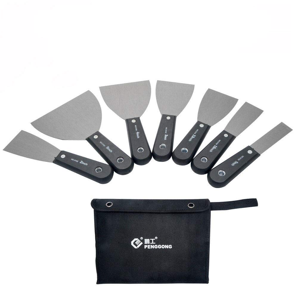 Scraper Set 7PCS 25-125mm Carbon Steel Multi-Standard Filler Knife Utility Drywall Putty Knife with Storage Bag for Removing Paint or Debris
