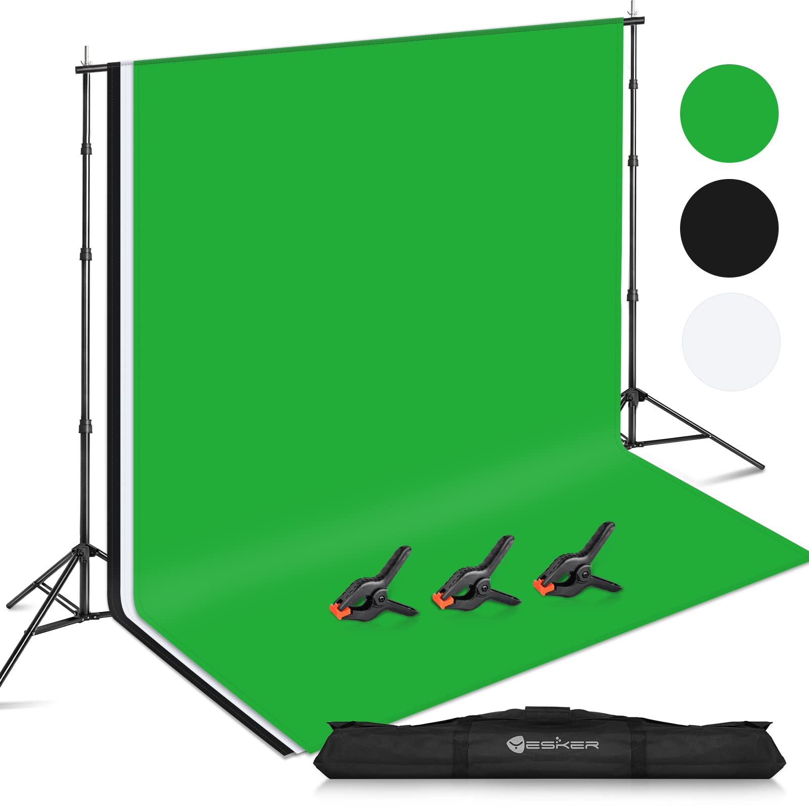 Yesker Backdrop Stand with Backdrop Kit 3 Muslin White Black Green Screen Backdrops 8.5x10 ft Background Stand Support System for Portrait,Product Photography and Video Shooting