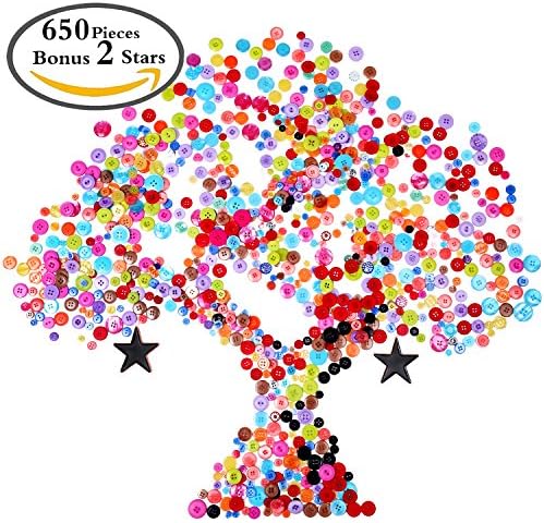 650 Pieces Assorted Mixed Color Resin Buttons 2 Holes and 4 Holes, Craft Buttons Sewing Buttons Decorative Buttons Round Buttons, DIY Handmade Buttons for Kids, Gift Bonus 2 Star Ornaments