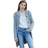 Women's Hooded Open Front Cardigan Long Sleeve Cable Knit Sweaters Outwear with Pockets