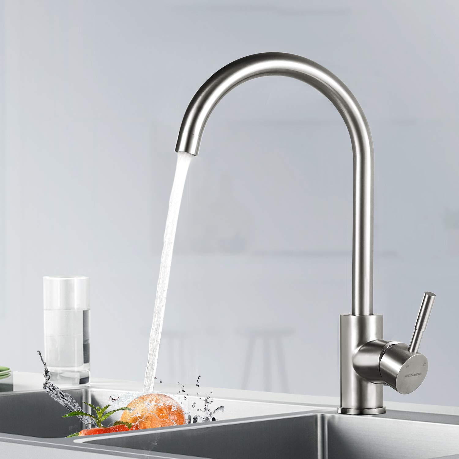 Bonade Niederdruckarmatur Kuche Spultischarmatur Edelstahl Wasserhahn 360 Schwenkbare Kuchenarmatur Einhebel Mischbatterie Mit 3 Schlauchen Armatur Fur Offene Boiler Untertischgerat Amazon De Baumarkt