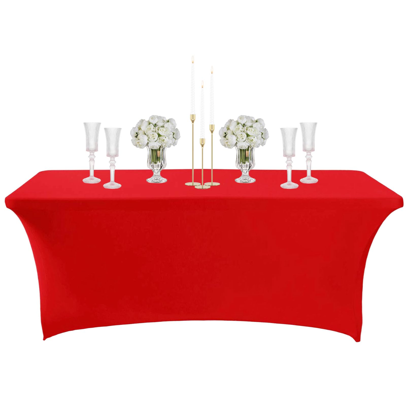Red Spandex Tablecloth 4ft for Rectangle Tables - Stretchable, Washable Cover - Fitted Stretch Patio Table Cover for Events, Weddings, Banquets, Parties, Stalls, Exhibitions