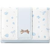 Modacarry Small Wallet Floral Coquette Bow Wallet Cute Wallet ID 7 Credit Card Slots for Women Girls (BLUE)