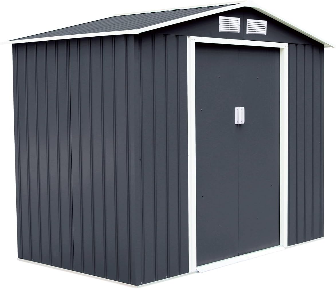 COSTWAY Metall Gerätehaus Gartenhaus Geräteschuppen Metallgerätehaus Geräteschrank Metallschuppen Garten Schuppen mit Satteldach inkl. Metallfundament 277x191x192cm Farbwahl (dunkelgrau)