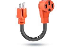 H HZXVOGEN HZXVOGEN NEMA 5-15P to 14-50R Generator Adapter Cord, 30 Amp 3 Prong RV Male Plug to 4 Prong with Grip Handle 7500W Heavy Duty STW 10/3 AWG RV EV Generator Adapter Cord, Orange, ETL Listed