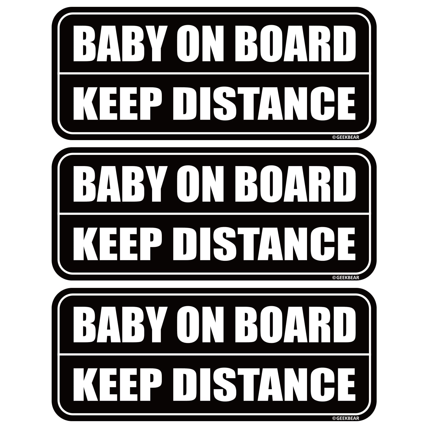 GEEKBEAR Baby on Board Car Magnet (3 Pack) - Rectangular Shape, 8.7 x 3.6 inch (Black/Black) — image 1